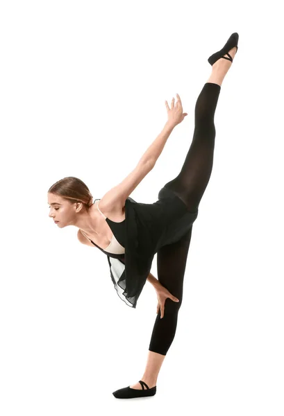Mooie Jonge Vrouw Doen Gymnastiek Witte Achtergrond — Stockfoto