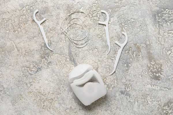 Dental Floss Toothpicks Grunge Background — Stock Photo, Image