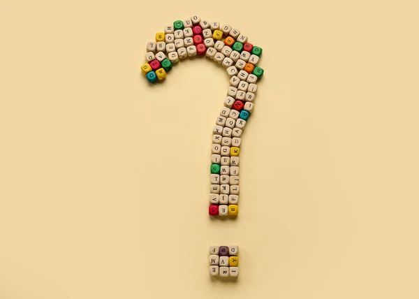 Question Mark Made Wooden Cubes Letters Beige Background — Stockfoto