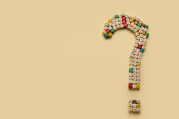 Question Mark Made Wooden Cubes Letters Beige Background — Stockfoto
