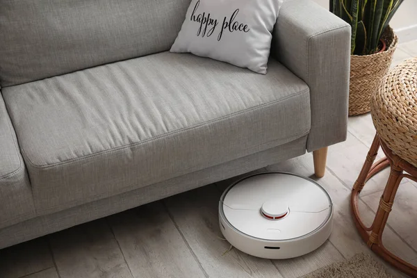 Modern Robot Vacuum Cleaner Sofa Room — Stock Photo, Image