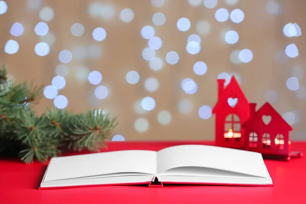 Book Table Blurred Lights Christmas Story — Stockfoto