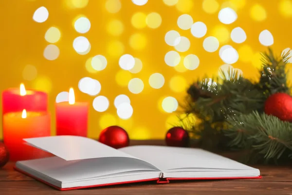 Book Table Blurred Lights Christmas Story — Stockfoto