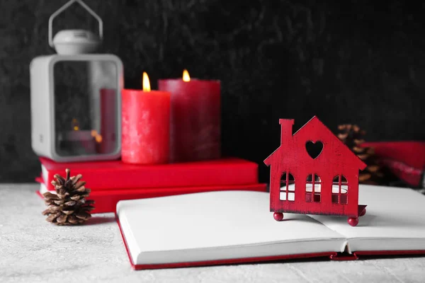 Book Glowing Candle Table Dark Background Christmas Story — Stock Photo, Image