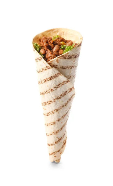 Ízletes Burrito Fehér Háttér — Stock Fotó