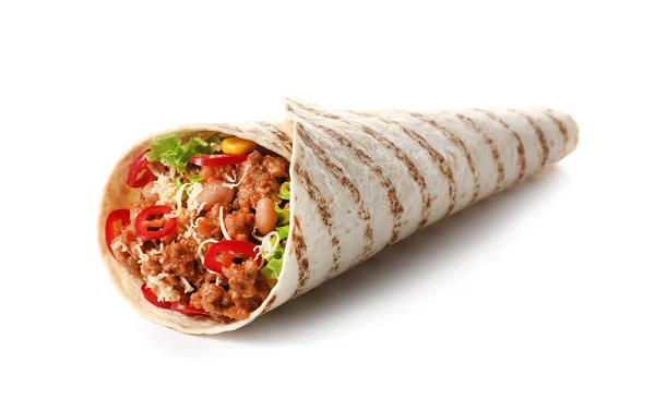 Leckerer Burrito Auf Weißem Hintergrund — Stockfoto