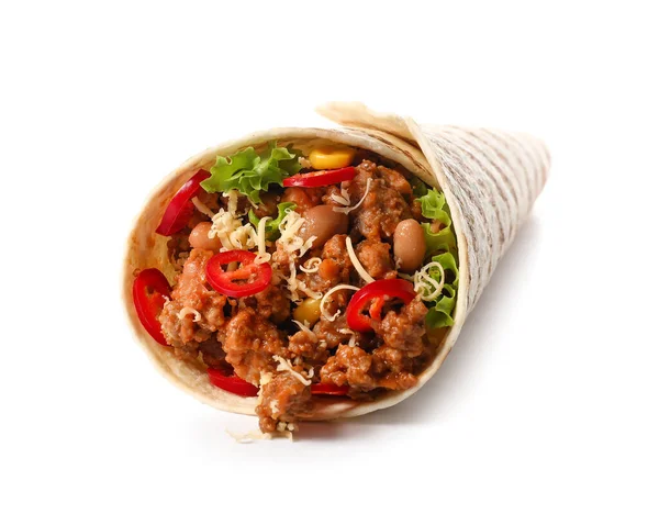 Ízletes Burrito Fehér Háttér — Stock Fotó