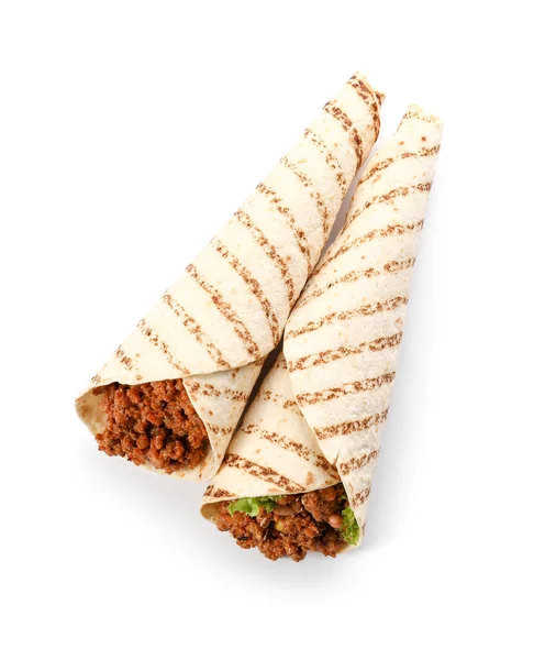 Leckere Burritos Auf Weißem Hintergrund — Stockfoto