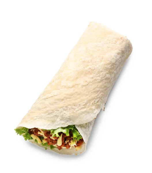 Ízletes Burrito Fehér Háttér — Stock Fotó