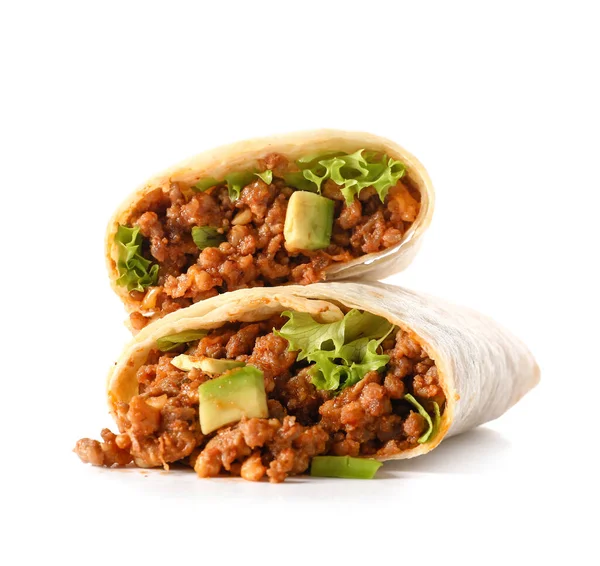 Tasty Cut Burrito White Background — Stock Photo, Image