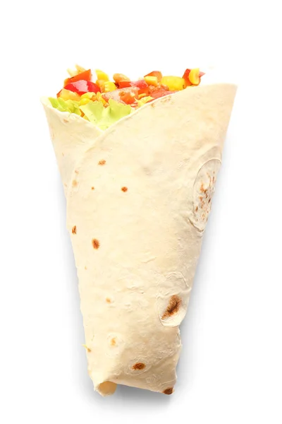 Chutné Mexické Burrito Zeleninou Bílém Pozadí — Stock fotografie