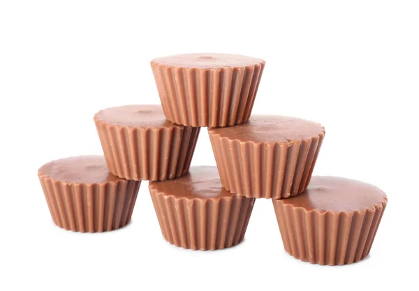 Tasty Peanut Butter Cups White Background — Stock Photo, Image