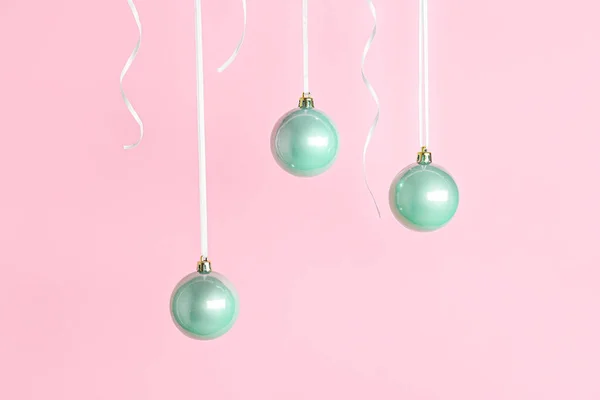 Three Christmas Balls Pink Background — Stock Photo, Image