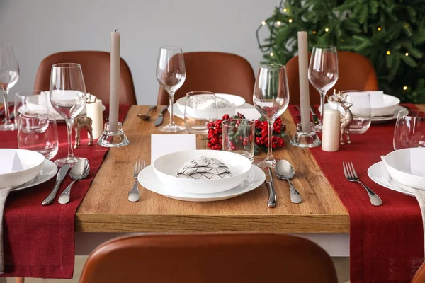 Apparecchiatura Tavola Festiva Celebrazione Natale Sala Pranzo — Foto Stock