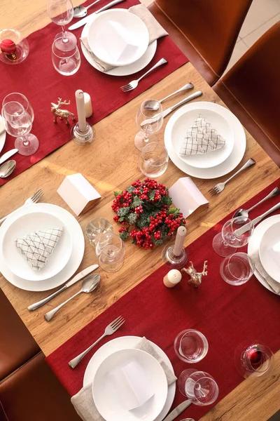 Festliche Tischdekoration Für Weihnachtsfeier Speisesaal — Stockfoto