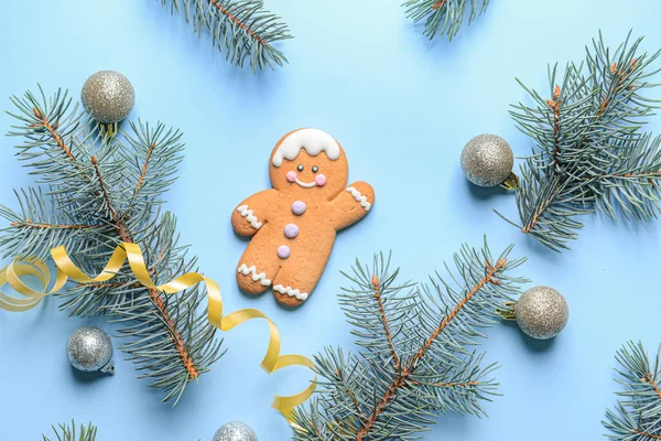 Christmas Composition Cookie Color Background — Stock Photo, Image