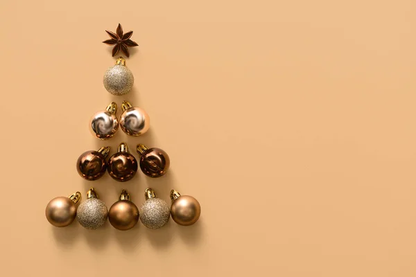 Vánoční Strom Kuliček Barevném Pozadí — Stock fotografie