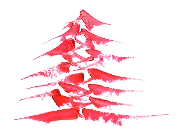 白い背景に液体口紅で描かれたクリスマスツリー — ストック写真