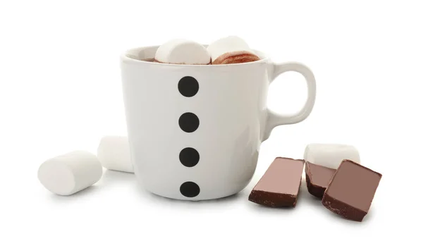 Xícara Chocolate Quente Natural Com Marshmallow Fundo Branco — Fotografia de Stock