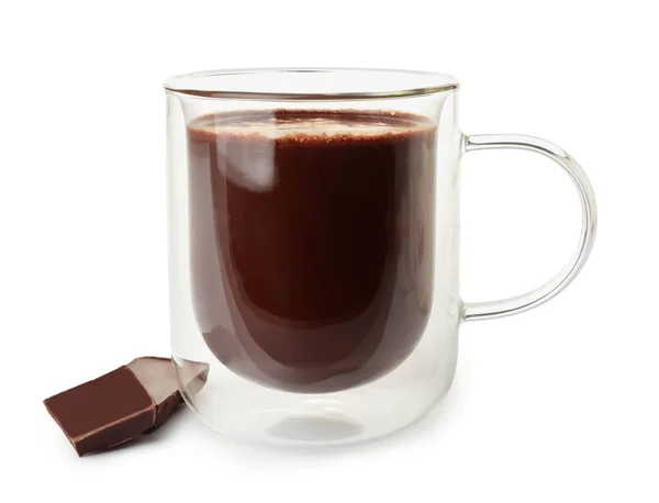 Glass Cup Natural Hot Chocolate White Background — Stock Photo, Image