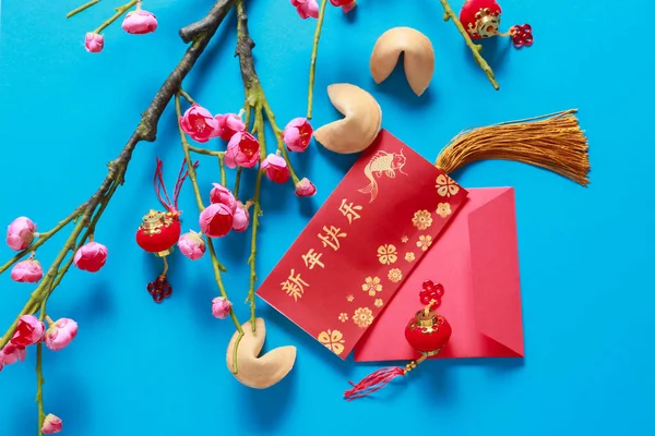 Red Envelopes Chinese Symbols Color Background New Year Celebration — Stock Photo, Image