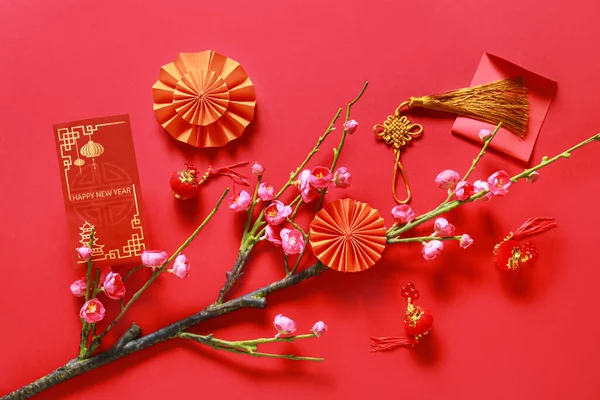 Red Envelope Chinese Symbols Color Background New Year Celebration — Stock Photo, Image