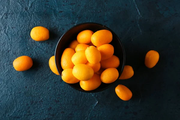 Bowl Tasty Kumquat Fruits Dark Background — Stock Photo, Image