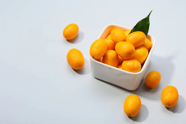 Bowl Tasty Kumquat Fruits White Background — Stock Photo, Image