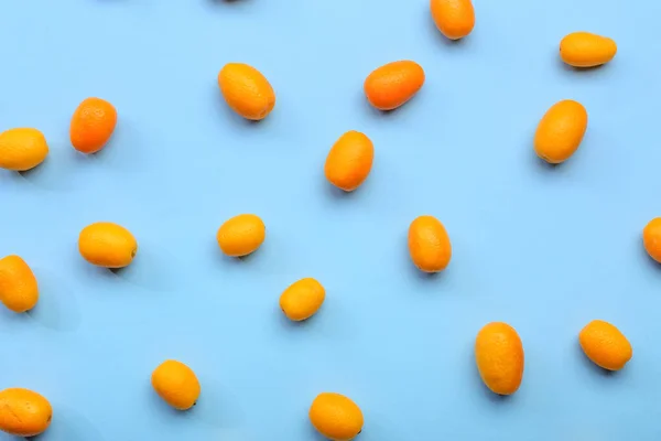 Savoureux Kumquat Fruits Sur Fond Bleu — Photo