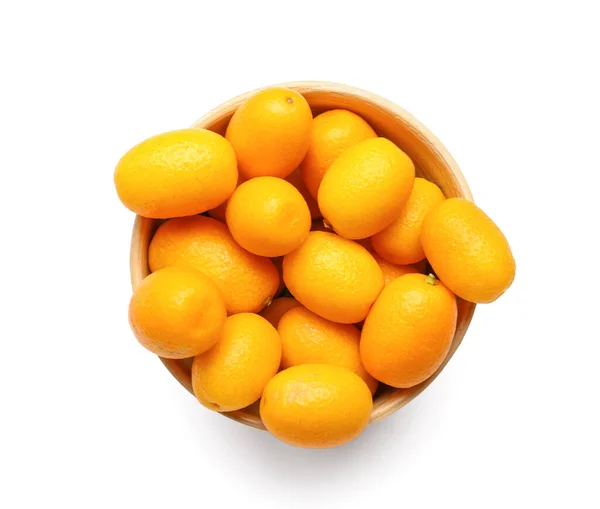 Bowl Tasty Kumquat Fruits White Background — Foto Stock