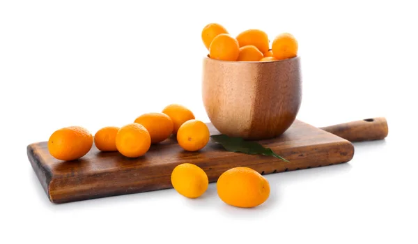 Bowl Tasty Kumquat Fruits White Background — Stock Photo, Image