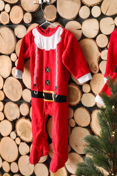 Child Costume Santa Claus Hanging Wooden Wall — Stock Photo, Image