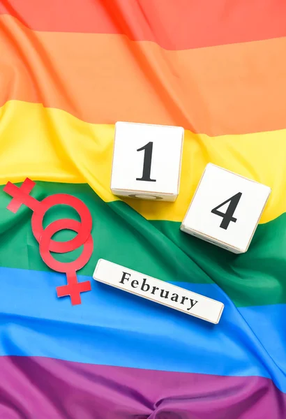 Calendar Date Valentines Day Symbols Woman Lgbt Flag — стокове фото