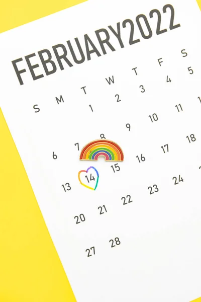 Calendar Data Marcată Ziua Îndrăgostiților Fundal Color Conceptul Lgbt — Fotografie, imagine de stoc