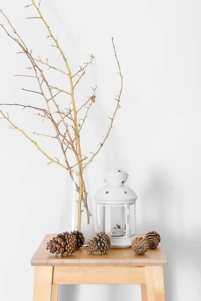 Pine Cones Holder Candle Table Room — Stock Photo, Image