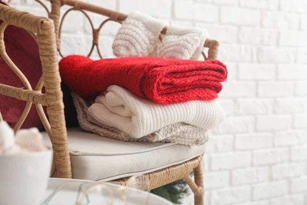 Wicker Armchair Winter Clothes Room — Stockfoto