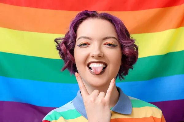 Cool Young Woman Lgbt Flag — Foto Stock