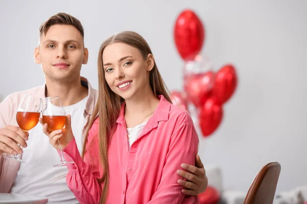 Happy Couple Celebrating Valentine Day Home — Stock Photo, Image
