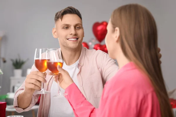 Happy Couple Celebrating Valentine Day Home — Stockfoto