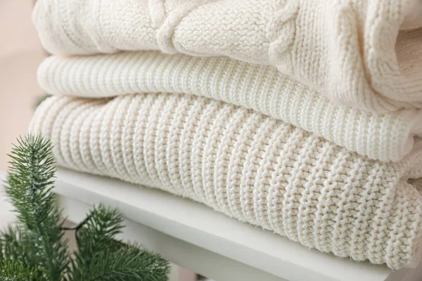 Step Ladder Warm Winter Sweaters Closeup — Stockfoto