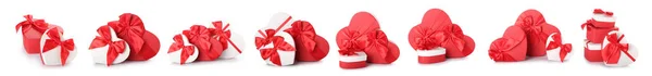 Set Von Geschenkboxen Zum Valentinstag Auf Weißem Hintergrund — Stockfoto