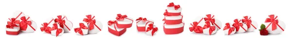 Set Gift Boxes Valentine Day White Background — Fotografia de Stock