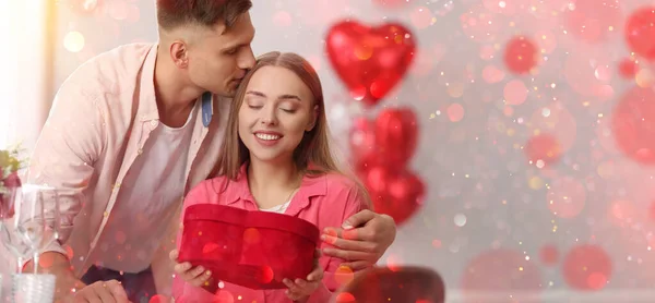 Happy Couple Celebrating Valentine Day Home — Stock Photo, Image