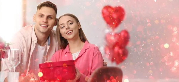 Happy Couple Celebrating Valentine Day Home — Stock Photo, Image