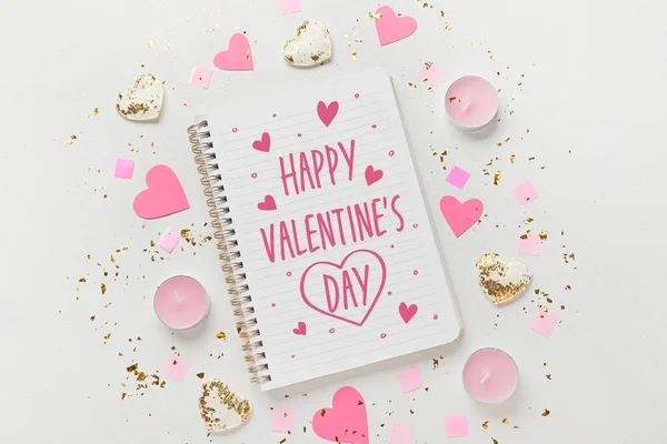 Beautiful Greeting Card Happy Valentines Day Notebook — Fotografia de Stock