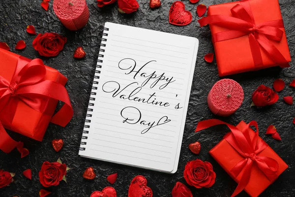Hermosa Tarjeta Felicitación Para Feliz Día San Valentín Con Cuaderno —  Fotos de Stock