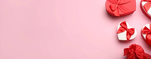 Caixas Presente Para Dia Dos Namorados Fundo Rosa Com Espaço — Fotografia de Stock