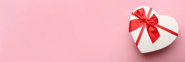 Gift Box Valentine Day Pink Background Space Text — Fotografia de Stock