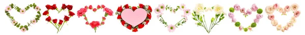 Collection Hearts Made Beautiful Flowers White Background — стоковое фото