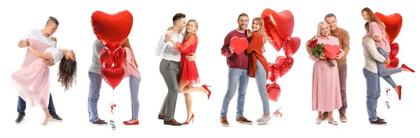 Beautiful Couples Celebrating Valentines Day White Background — 스톡 사진